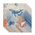 thumbnail image 1 of Blue Coastal Whale Cloth Napkins, Rustic Nautical Coral Starfish Leaves Washable and Reusable Dinner Napkins Set of 6, Table Napkin for Kitchen Party Birthday Wedding Hotel Housewarming 20"x20", 1 of 9
