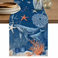 thumbnail image 1 of Blue Coastal Whale Table Runner 72 Inches, Farmhouse Nautical Starfish Coral Leaf Bed Runner Dresser Scarves Tabletop for Indoor Outdoor Parties/Ceremony/Banquet, 14" x 72", 1 of 9