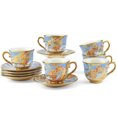 thumbnail image 1 of Blue Coffee Cup and Saucer Set, 6 Cups + 6 Saucers Gift Box, Dishwasher & Microwave Safe, Non-Slip Base, Elegant Patterned Tea Cup Set for Home & Gifting, 1 of 7