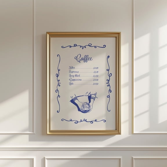 Blue Coffee Menu Art Poster Italian Kitchen Decor Poster Decor For Living Room Bedroom, Unframed Poster Size 8x12 F03.1.14l2128