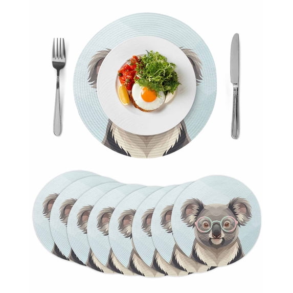 Blue Cola Round 13 Inch Placemats Set of 8, Funny Animals Modern Art HeatResistant Non Slip Place Mats for Dining Table, Wipeable Braided Kitchen Table Mats for Housewarming