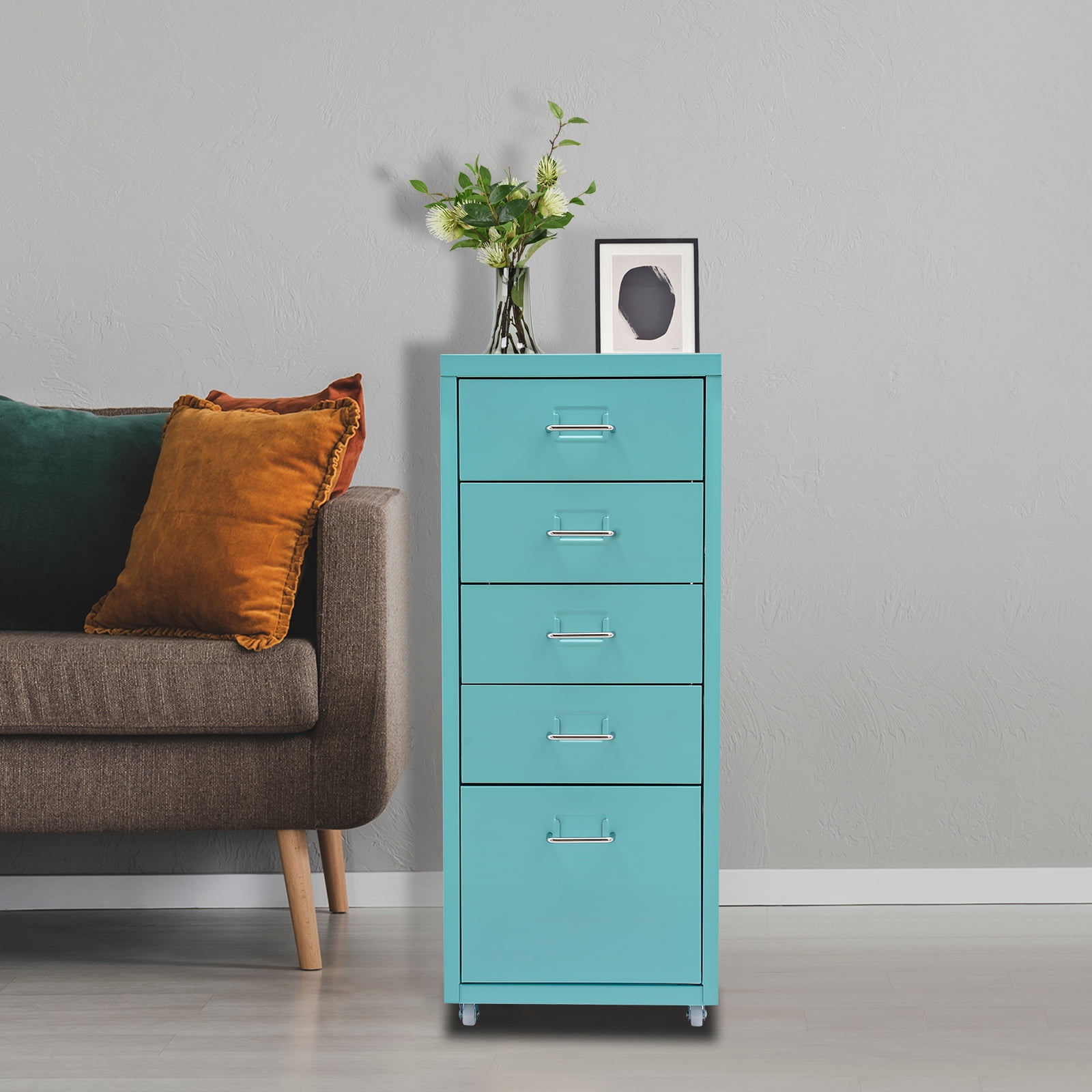 File Lockers Room Blue Cold-Rolled Steel 28x41x69cm Five-Layer Chest Of Drawers Wheeled ...