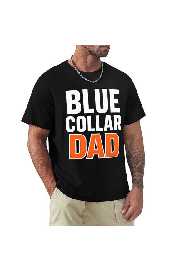 Blue Collar Dad Men's HD Print Classic Short Sleeve T-Shirts Black Small