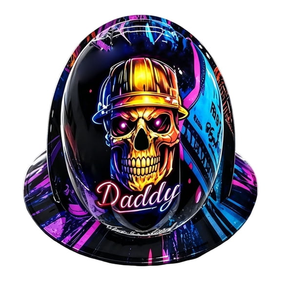 Blue Collar Daddy Hydro-Dipped Hard Hat, Funny Construction Hat with Skull Graphic, Rigid Shell Construction Safety Helmet for Men, Impact Resistant Work Gear Gifts for Workers