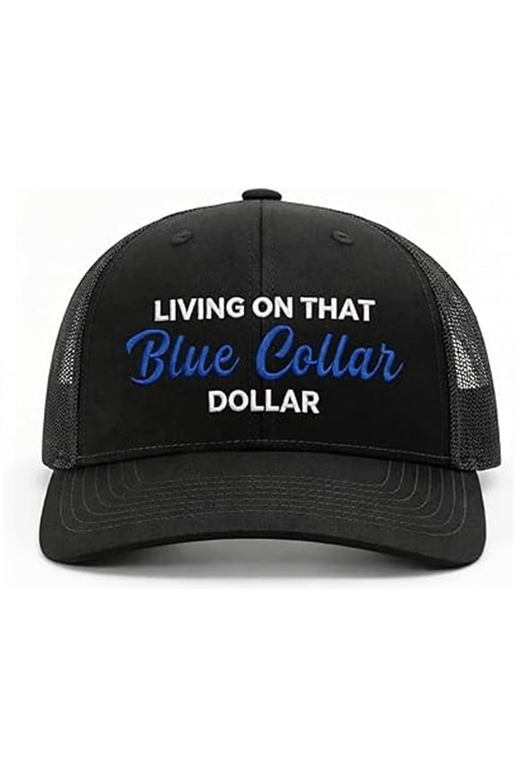 Blue Collar Dollar Trucker Hat Black, Breathable Mesh Snapback Baseball Cap with Curved Bill for Hardworking People