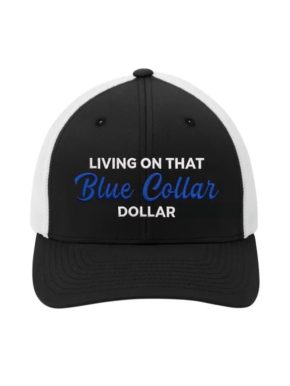 Blue Collar Dollar Trucker Hat, Breathable Mesh Back, Adjustable Snapback Cap for Men, Living Off That Blue Collar Dollar(Black/White)