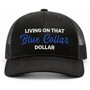 Blue Collar Mesh Trucker Hat with Dollar Design, Breathable Baseball Cap for Men Women, Adjustable Snapback Outdoor Work Hat for Summerxxw