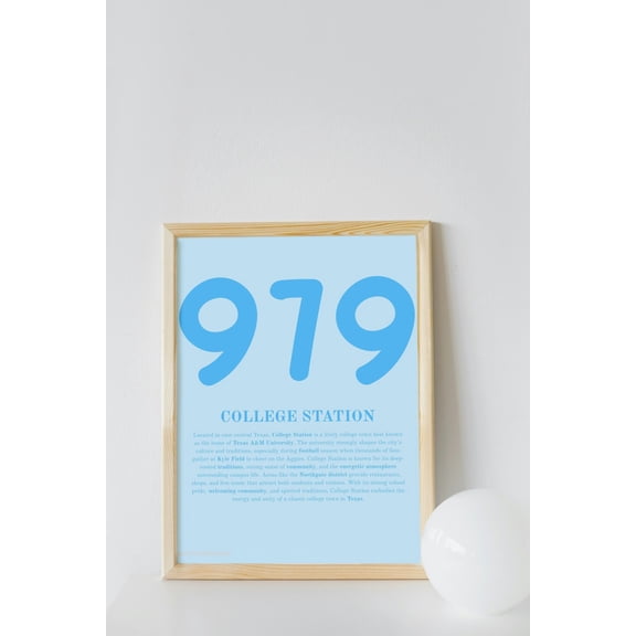 Blue College Station Area Code Poster