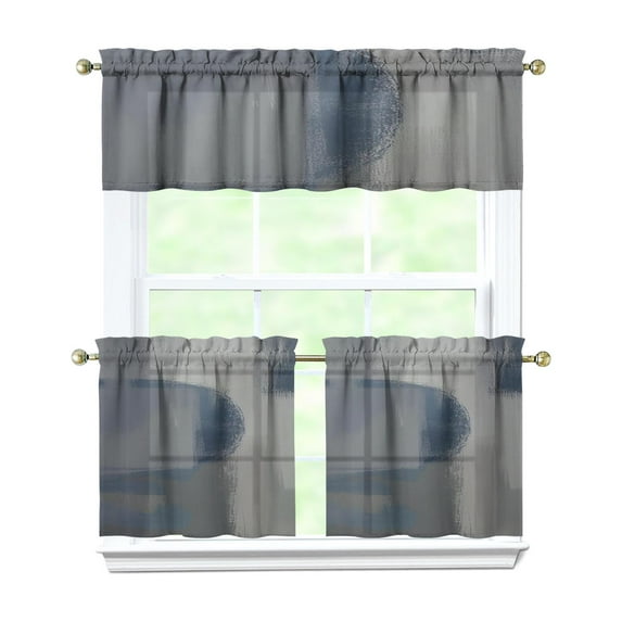 Blue Color Block 3-Piece Kitchen Curtains Set Kitchen Curtains Sets with Valance for Windows Rod Pocket Machine Washable Kitchen Decor(54"x18"+2x27.5"x24")