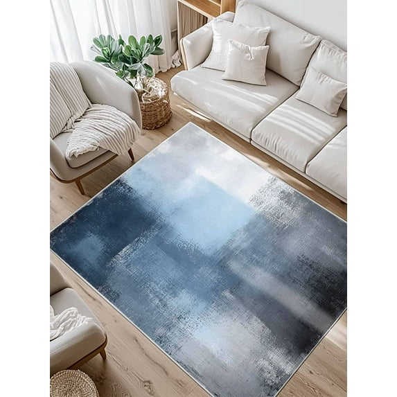Blue Color Block Area Rug for Bedroom 2.7x5 Ft Abstract Shabby Modern Art Super Soft fuzzy Throw Rug Non-Slip Fluffy Plush Indoor Floor Carpet for Living Room Nursery Home Decor