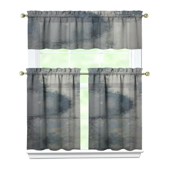 Blue Color Block Kitchen Curtain Valance 3 Piece Set Short Curtain Sink Window Decor 36 Inch Small Window Treatment Tier 27.5x36 Length