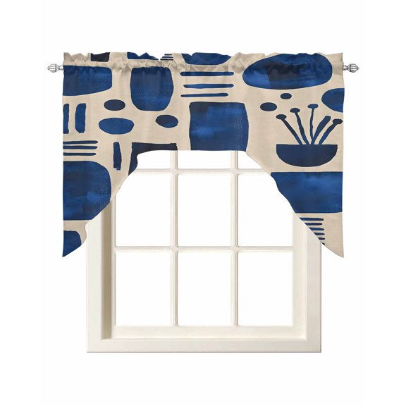 Blue Color Block Kitchen Swag Valances for Windows, Impressionist Abstract Geometric Swag Valances Curtains for Living Room, Rod Pocket Window Treatments for Bathroom, Bedroom, Cafe, 56"x36"
