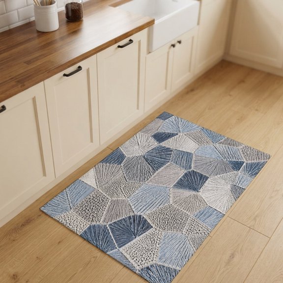 Blue Color Block Polygons Abstract Geometric Rectangle Area Rug 2x3ft,Living Room Rug Non-Slip Washable Rugs Pad,Nordic Style Soft Floor Carpet for Bedroom Dining Room