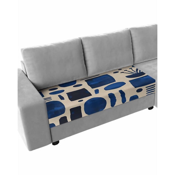 Blue Color Block Sofa Couch Cushion Covers Washable, Removable Stretchable Sectional Couch Covers, Impressionist Abstract Geometric Slipcovers for L & T Shape Sofa Furniture Protector M Size 1 pc