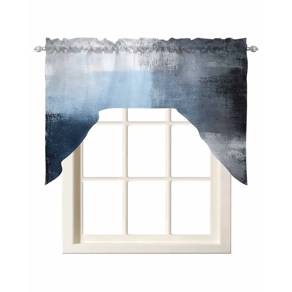 Blue Color Block Swag Valance and Tier Curtains Set Abstract Shabby Modern Art Kitchen Curtains 3 Piece Set Rod Pocket Panels for Bedroom Cafe 56x36 inch