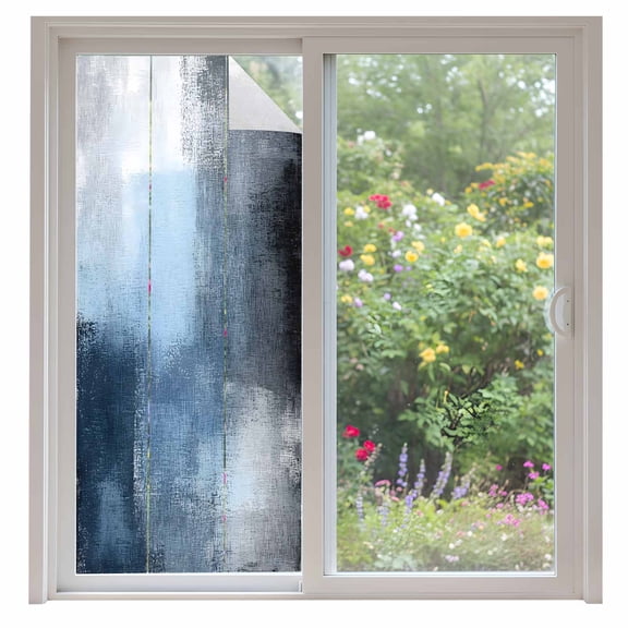 Blue Color Block Window Privacy Film Abstract Shabby Modern Art Decorative Glass Window Film UV Blocking Static Cling Non-Adhesive Sticker Covering for Home Door 35.4x78.7 inches