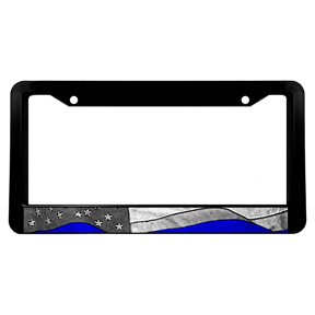 Blue Color Line Subdued USA American Flag Vintage Style License Plate Frame