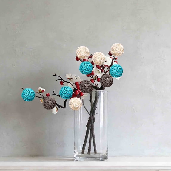 Blue Color Natural Wicker Decorative Balls Set, Vase Filler and Table Centerpiece Decor, Wedding Party Decoration Accent Pieces for Coffee Table Display and Home Interior Styling