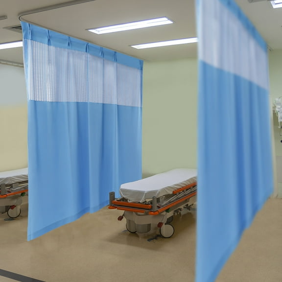 Blue Color Zig Zag Curtain with Oval Net for Hospital ICU/ Clinic / Ward Private