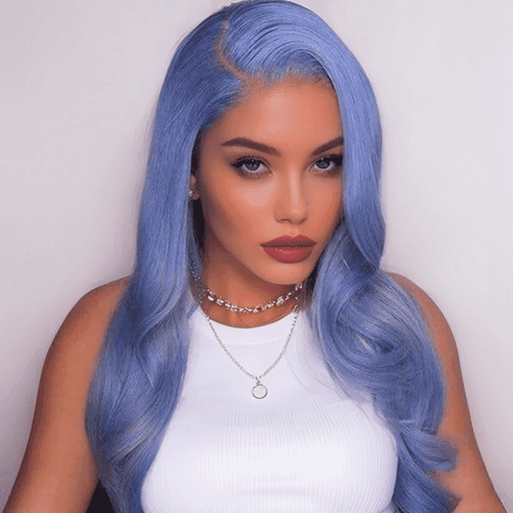 Blue Colored 13x4 Lace Front Wig Body Wave Brazilian Remy Human Hair Wigs Preplucked Natural Hairline High Density Elegant Hairstyle For Women Daily&Birthday&Wedding Use Wig 180 Density 30 Inch
