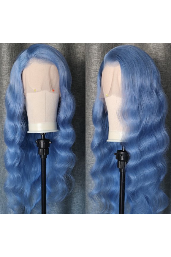 Blue Colored 13x4 Lace Front Wig Body Wave Brazilian Remy Human Hair Wigs Preplucked Natural Hairline High Density Elegant Hairstyle For Women Daily&Birthday&Wedding Use Wig 180 Density 22 Inch