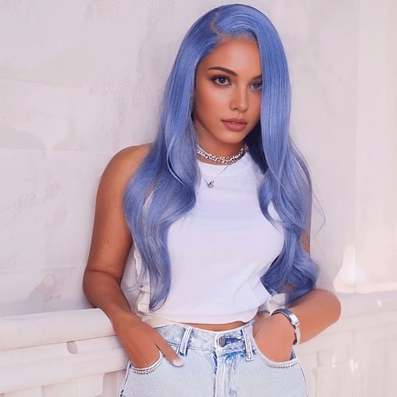 Blue Colored 13x4 Lace Front Wig Body Wave Brazilian Remy Human Hair Wigs Preplucked Natural Hairline High Density Elegant Hairstyle For Women Daily&Birthday&Wedding Use Wig 180 Density 24 Inch