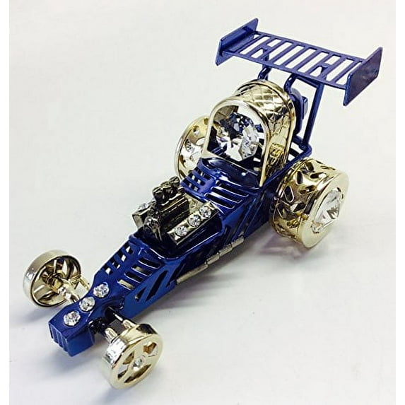 Blue Colored Austrian Crystal 3" Drag Racing Car Detailed Figurine