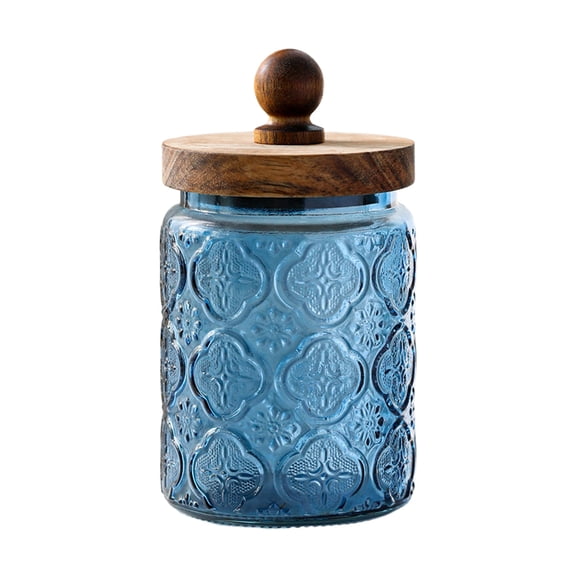 Blue Colored Glass Canister With Lid 700Ml Blue Borosilicate Glass Storage Jar For Kitchen Pantry Snacks Tea Coffee Sugar Flour Organization 6 Inch