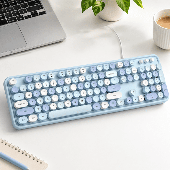 Blue Colorful Wired Full-Sized Office with Number Pad and Foldable Stands