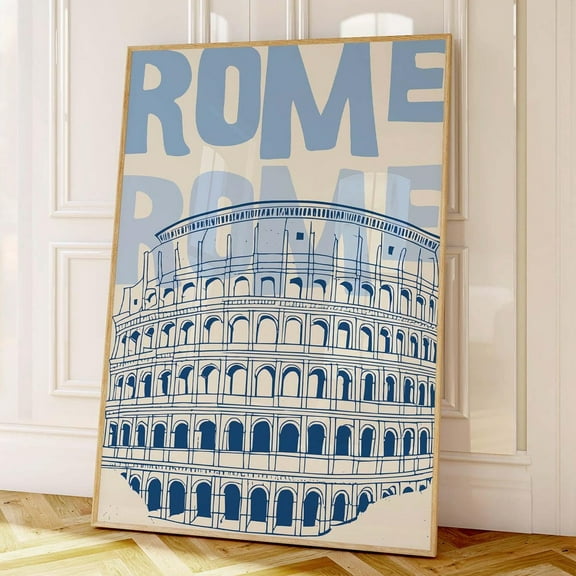 Blue Colosseum Rome Print: Modern Italy Travel Poster UNFRAMED PAPER POSTER, Home Decor, Vintage Gift, Living Room Dercor