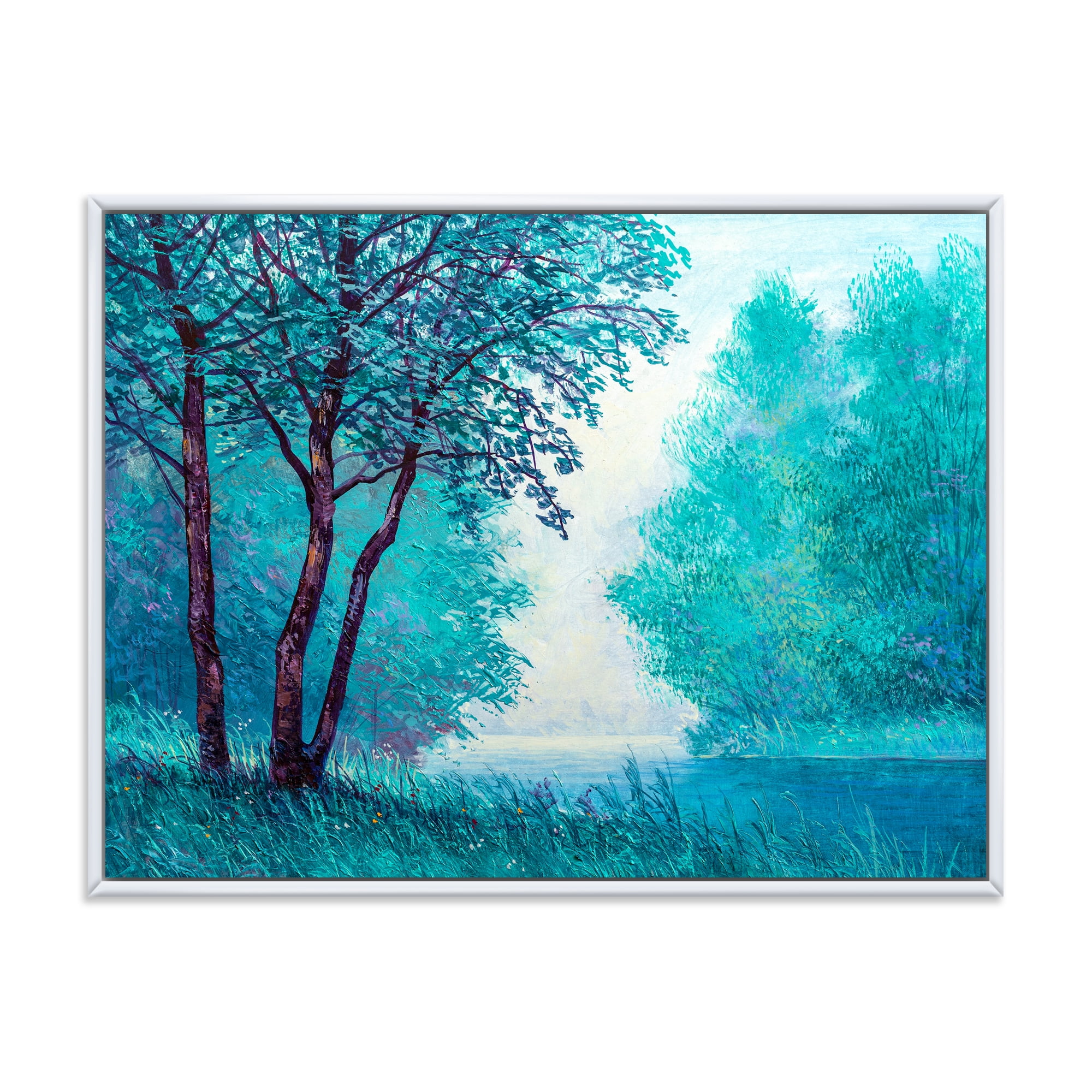 Blue Coloured Tree Impression By Riverside 32 in x 16 in Framed Photography Canvas Art Print, by Designart