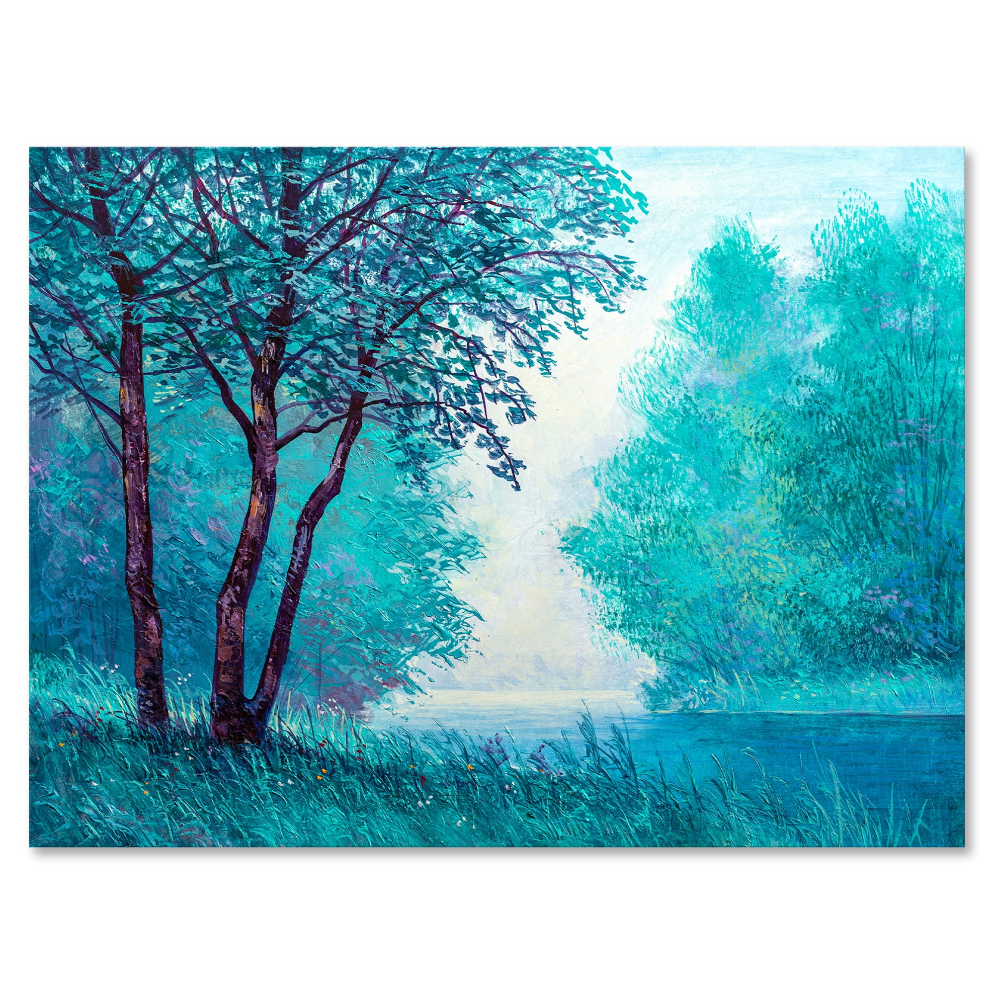 Blue Coloured Tree Impression By Riverside 8 in x 12 in Painting Canvas Art Print, by Designart