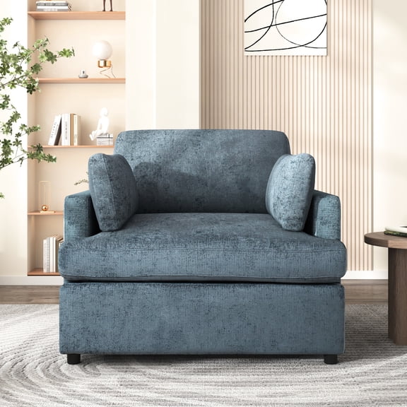 Blue Comfort Chair - Construction, Elegant T-shaped Cushion, Versatile For Living Area, Comfortable, 34.6''wx22.8''d Comfortable Plywood Wooden Frame, Neutral Decor, 34.6'' Wide