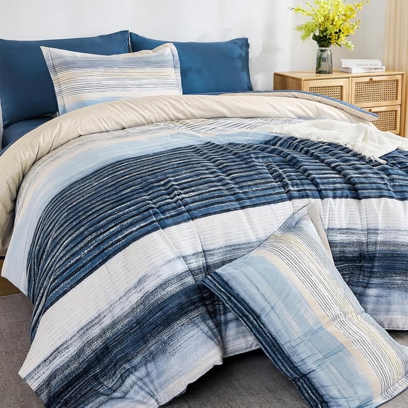 Blue Comforter Set King Size, 7 Pieces Bed in a Bag for All Season