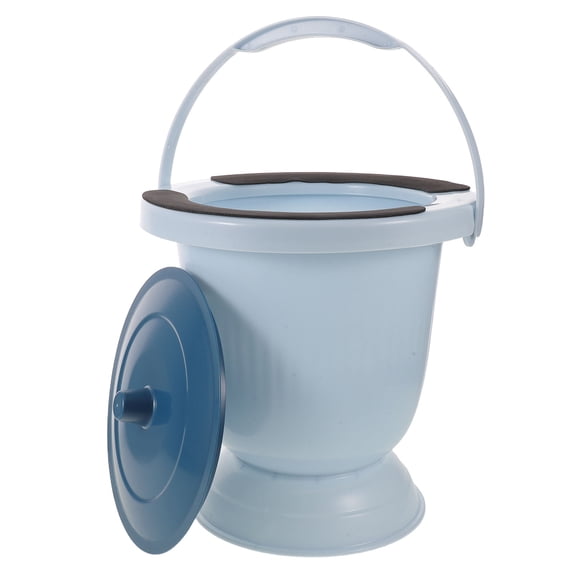 Blue Commode Bucket with Lid Portable Bedside Urinal Bottle for Disabled and Elderly Users