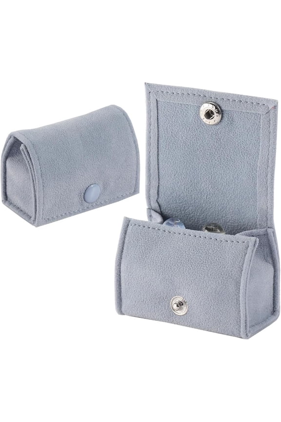 Blue Compact Velvet Ring Box with Plush Interior and Exterior Ring Earring Case Storage with Snap Clasp for Proposal Engagement Wedding Ceremony Women Girlfriend Wife Mother Friend Light Blue
