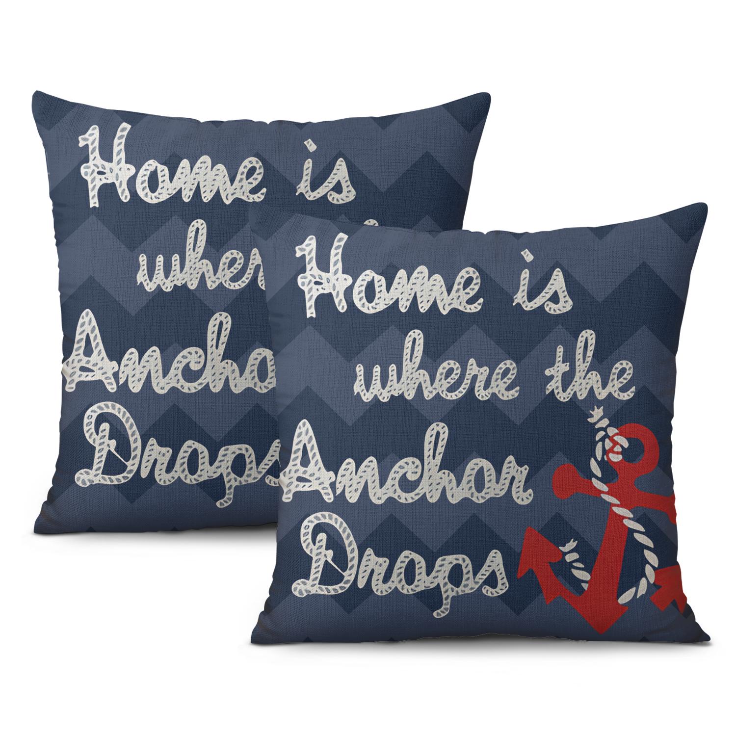 Blue Compass Anchor Sailboat Throw Pillow Cases 16x16, Set of 2, Coastal Navigation Throw Pillow Cases, Ocean Theme Decorative Cushion Covers for Couch Sofa Living Room Home