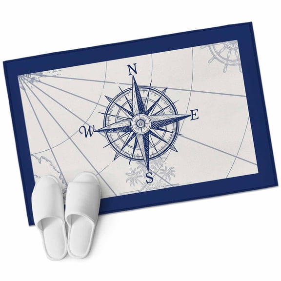 Blue Compass Nautical 2'x3' Washable Rug, Coastal Abstract Art Retro Non-Slip Soft Doormat Area Rugs for Entrance Bathroom Bedsides, Carpet for Kitchen Bedroom, Entryway Floor Mat
