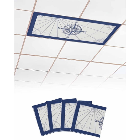Compass Rally Ceiling Light Blue Compass Nautical Fluorescent Light Covers for Ceiling Lights 4x2 ...