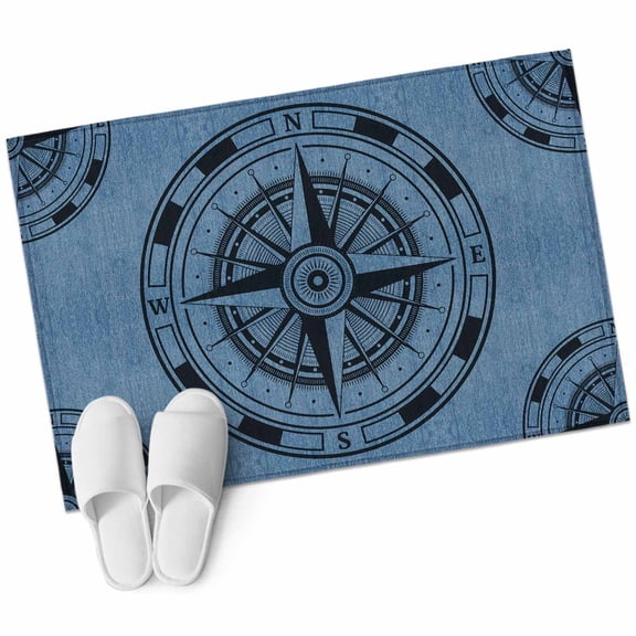 Blue Compass Nautical Large Area Rugs for Bedroom Living Room, Soft Non Slip Carpet Bedside Rug, Coastal Vintage Rectangular Floor Cover Kitchen Accent Rug 2'x3' for Dining Room/Office