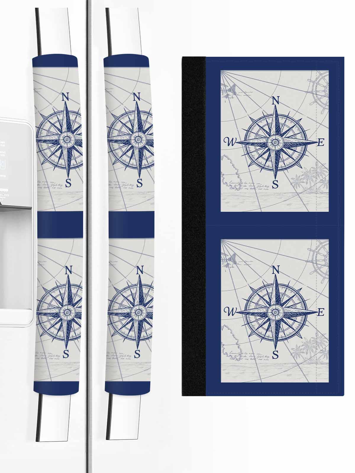 Blue Compass Nautical Refrigerator Door Handle Covers Set of 2, Coastal ...