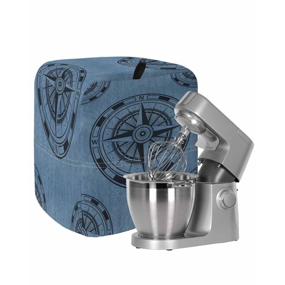 Blue Compass Nautical Stand Mixer Dust Cover with Storage Pocket & Handles, Coastal Vintage Fits All Tilt Head & Bowl Lift Kitchen Appliance Cover Organizer Bag Accessories, 6-8 Quart