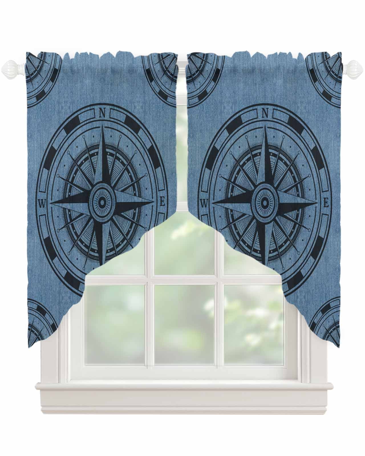 Blue Compass Nautical Swag Valances for Windows, Coastal Vintage Rod ...