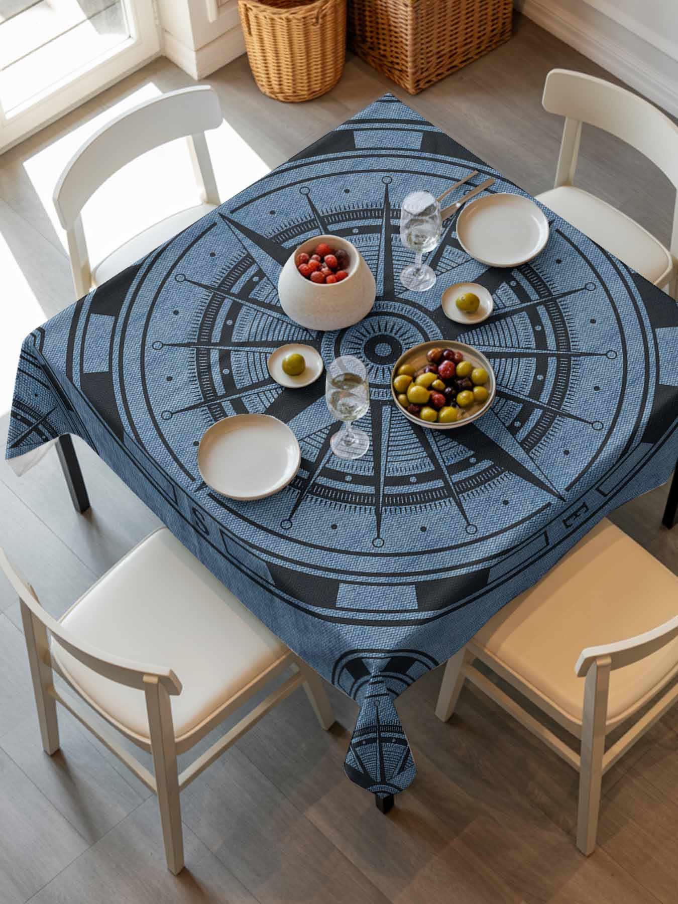 Blue Compass Nautical Tablecloth Square Table Cloth 60x60, Waterproof ...
