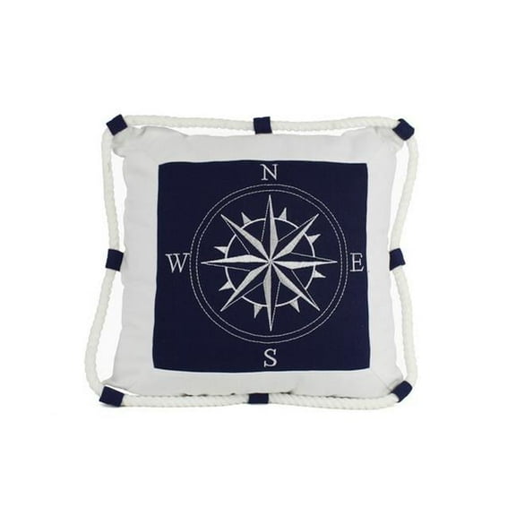 Blue Compass with Nautical Rope Decorative Throw Pillow- 16 in.