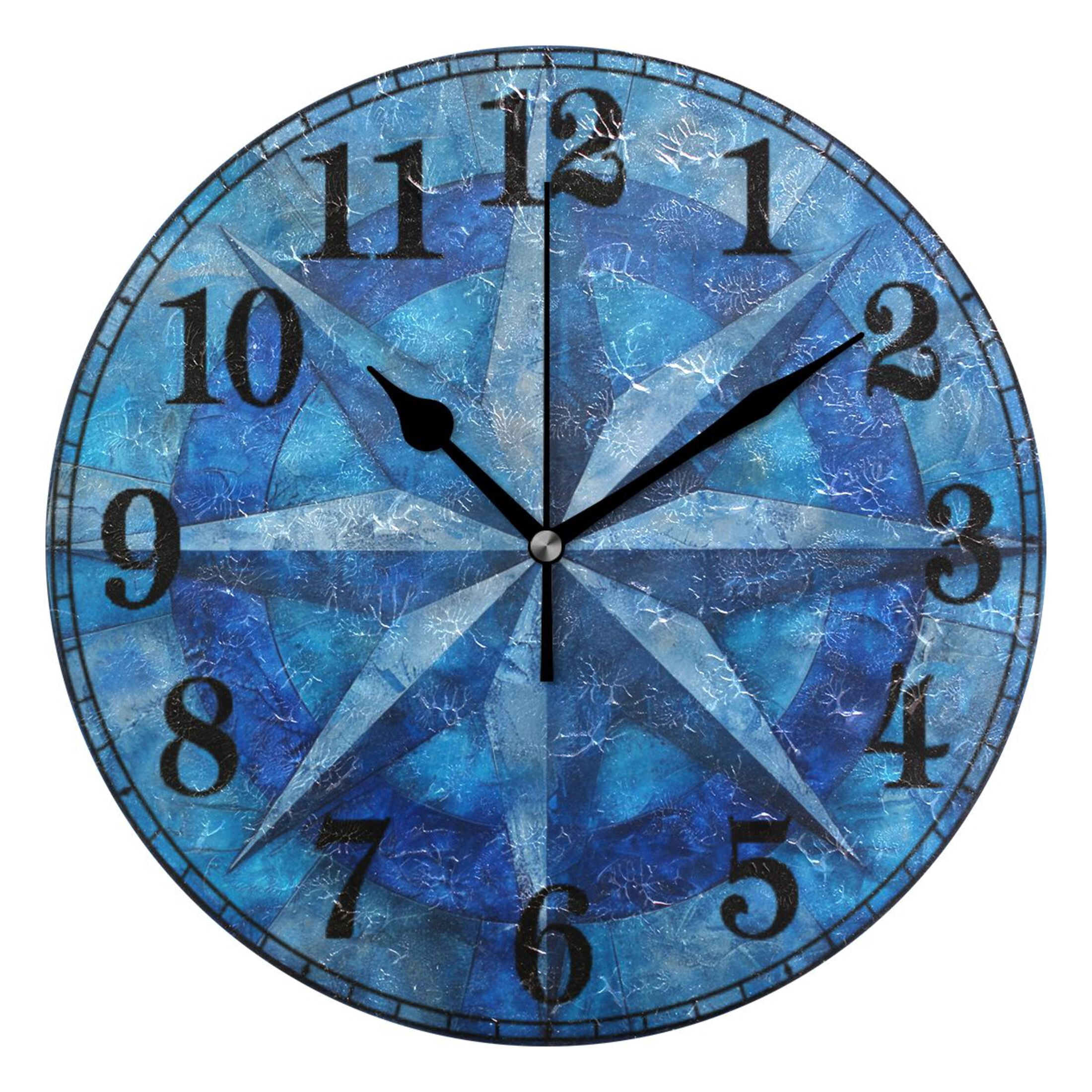 Blue Compasses Silent Wall Clock 10