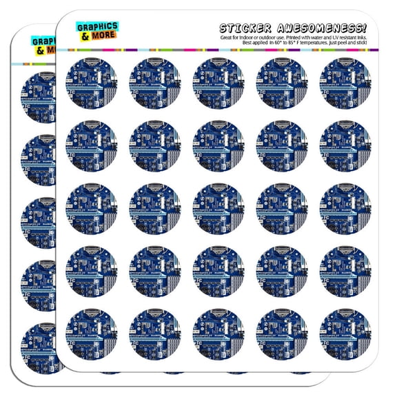 Blue Computer Motherboard Processor CPU Memory 1" Scrapbooking Crafting Stickers