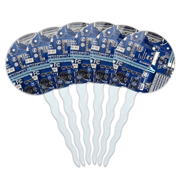 Blue Computer Motherboard Processor CPU Memory Cupcake Picks Toppers - Set of 6