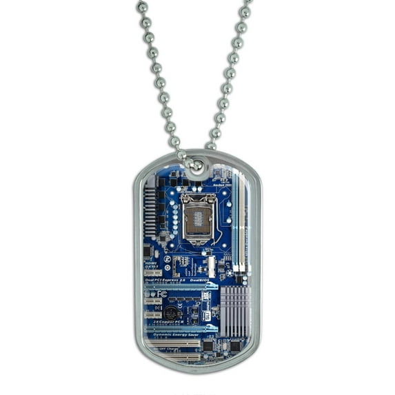 Blue Computer Motherboard - Processor CPU Memory Dog Tag