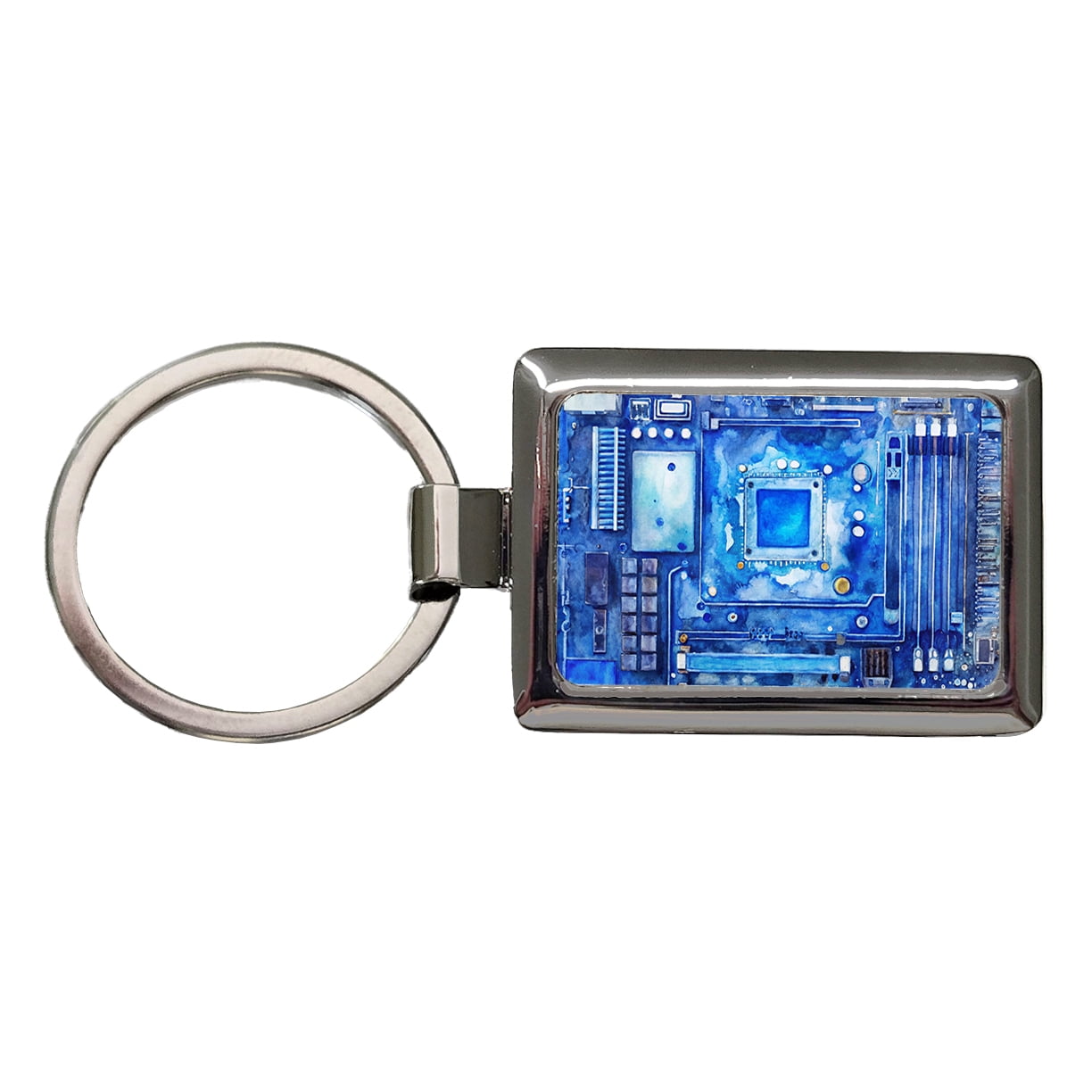 Computer Logo Keychain Blue Computer Motherboard Watercolor Metal Rectangle Keychain - Walmart.com